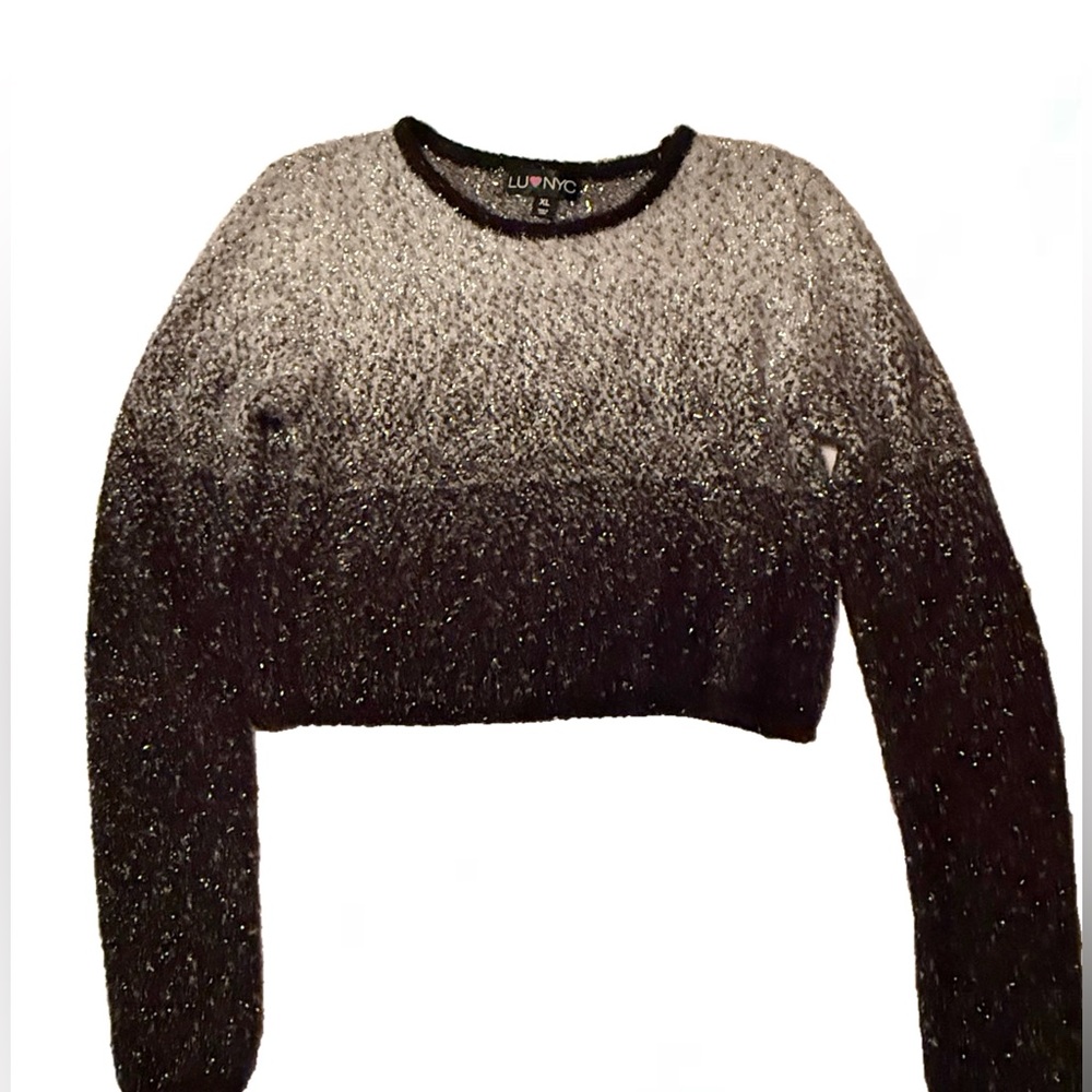 LU NYC Metallic Fuzzy Ombré Black, Gray, Silver and White Sweater Size XL